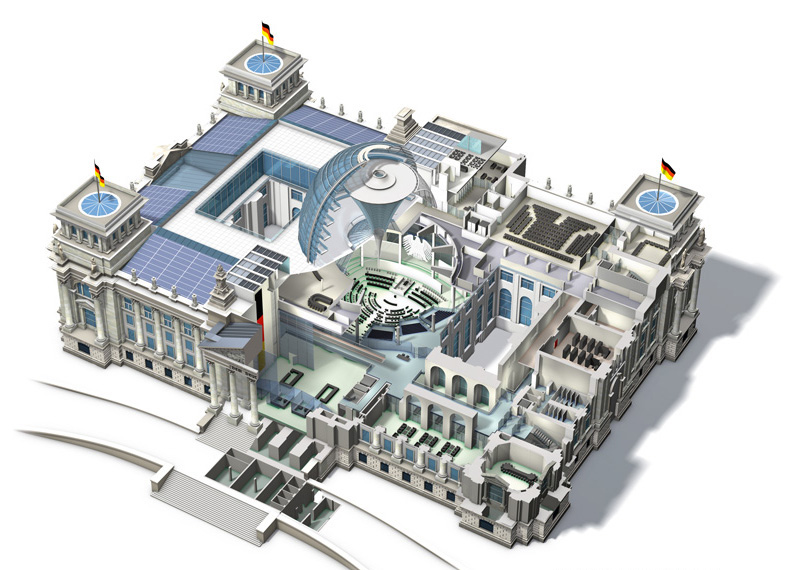 Mặt cắt 3D bên trong nhà quốc hội Đức