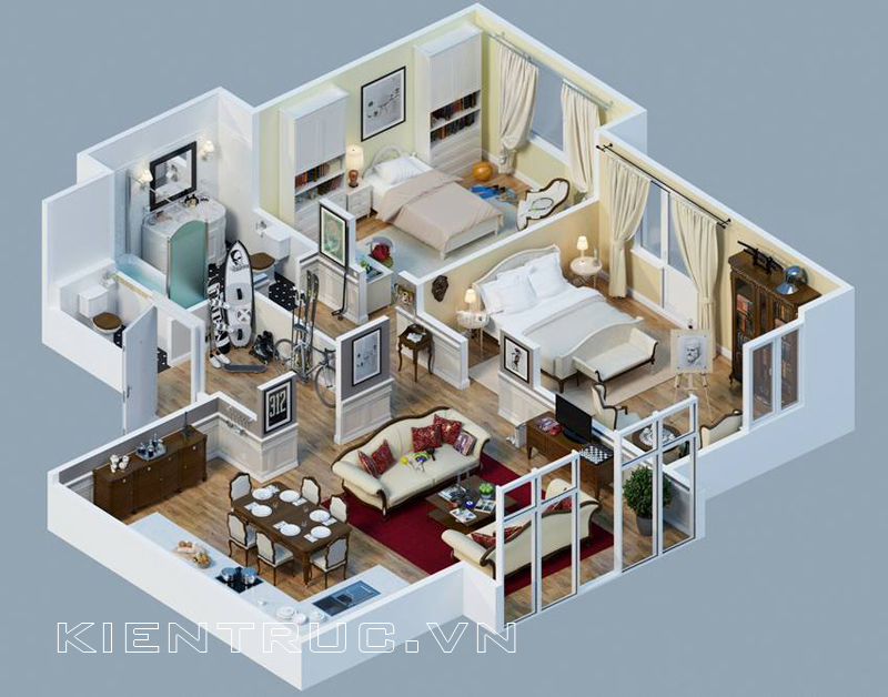 Mẫu thiết kế nội thất căn hộ 3D- Part 1