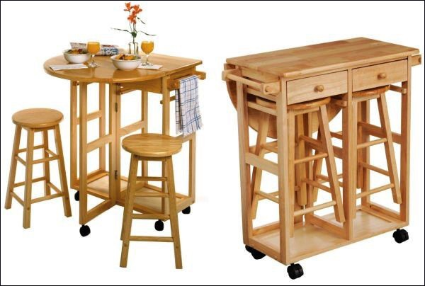 Bộ bàn ăn đa năng với mặt bàn gấp gọn và khoang lưu trữ ghế độc đáo.