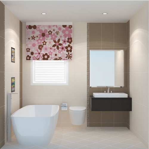 Bạn có thể tạo thêm điểm nhấn cho phòng tắm với tranh treo tường, giấy dán tường hoa văn...