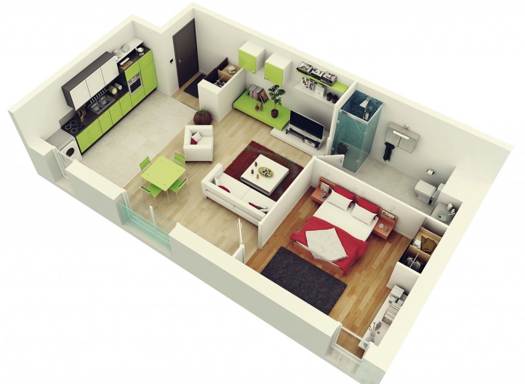 1 1024x749 Thiết kế căn hộ chung cư 1 phòng ngủ cho người thích sống một mình