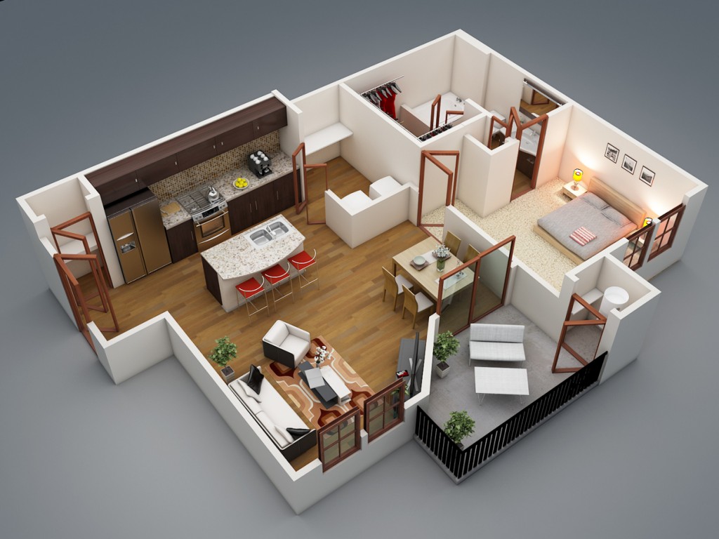 3 1024x768 Thiết kế căn hộ chung cư 1 phòng ngủ cho người thích sống một mình