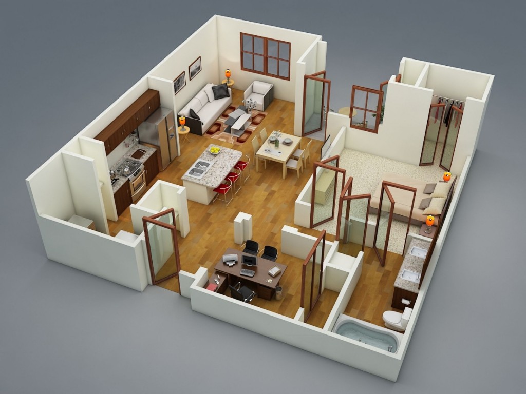 4 1024x768 Thiết kế căn hộ chung cư 1 phòng ngủ cho người thích sống một mình