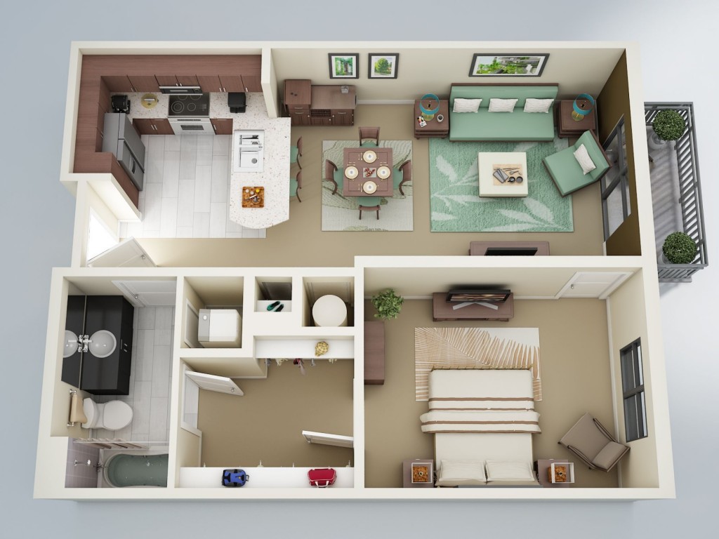 6 1024x768 Thiết kế căn hộ chung cư 1 phòng ngủ cho người thích sống một mình