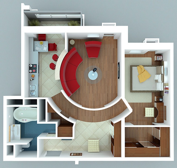 8 Thiết kế căn hộ chung cư 1 phòng ngủ cho người thích sống một mình