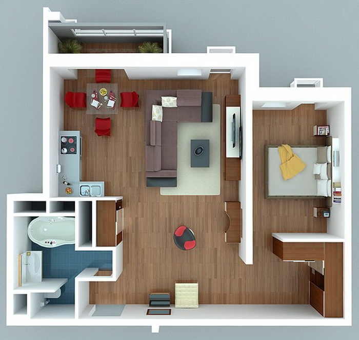 9 Thiết kế căn hộ chung cư 1 phòng ngủ cho người thích sống một mình
