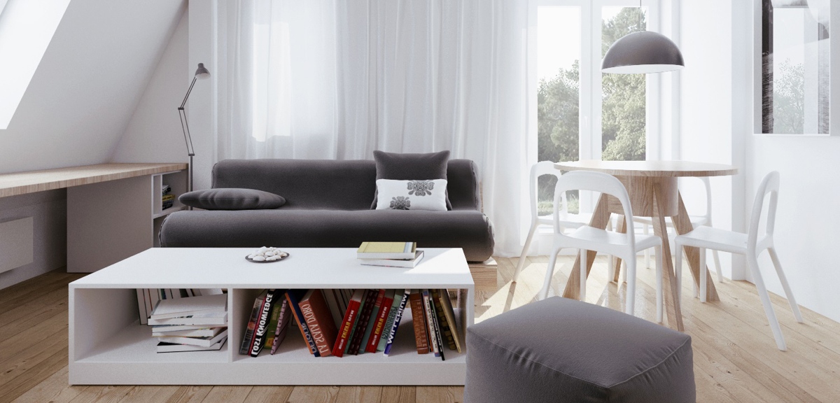 Wedo thiết kế nội thất phòng khách thông minh cho căn hộ tầng áp mái nhà