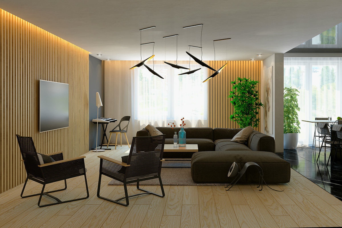 Wedo thiết kế nội thất phòng khách đẹp, sang trọng và mát mẻ với gỗ tự nhiên