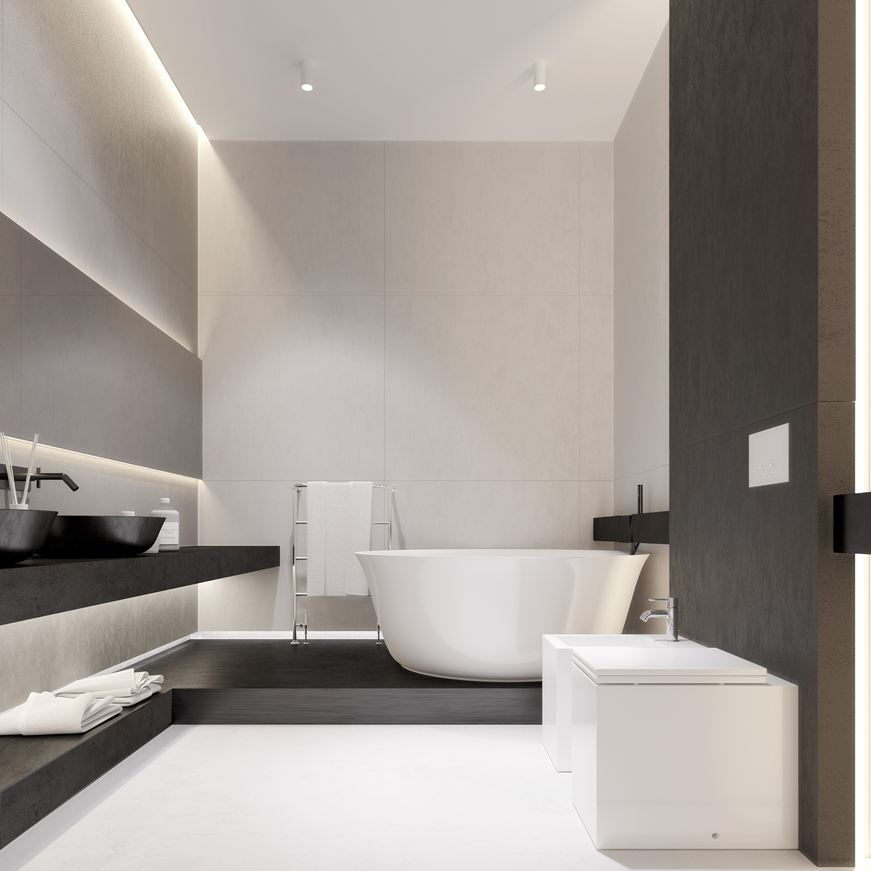 Wedo thiết kế phòng tắm mở với nội thất tối giản đẹp