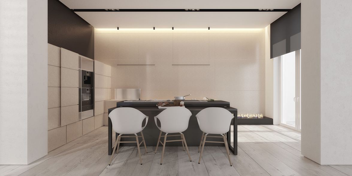 Wedo thiết kế nhà bếp và phòng ăn mở với nội thất tối giản đẹp