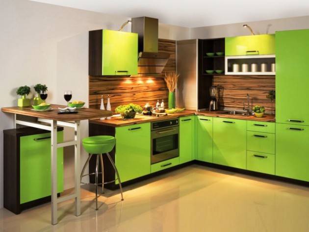 Wedo thiết kế nội thất đáng yêu và tươi mát cho nhà bếp với màu xanh lá cây và gỗ tự nhiên