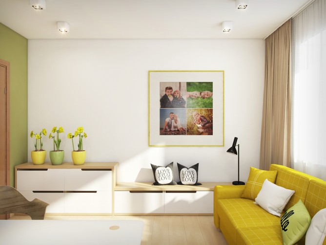 Wedo thiết kế nội thất phòng khách đẹp màu vàng theo chủ đề