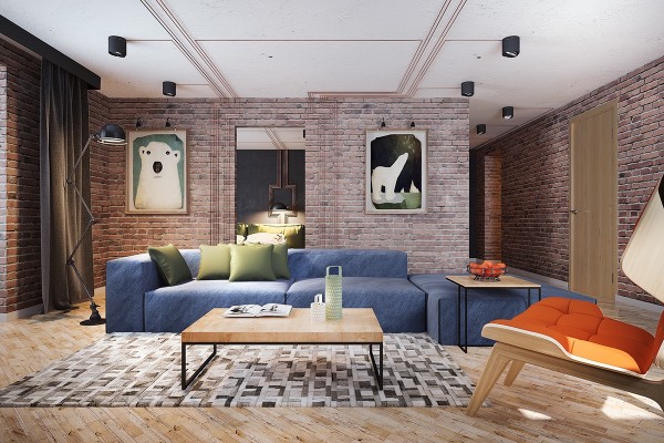 Wedo thiết kế nội thất phòng khách đẹp, trầm ấm, đơn giản và đẳng cấp với gạch trần