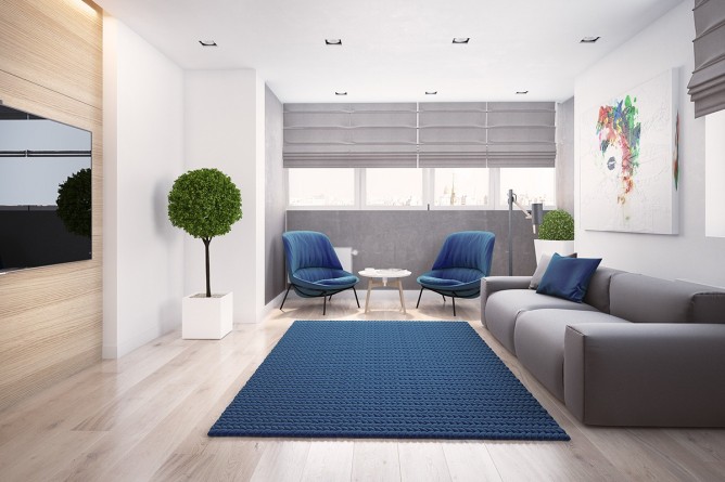 Wedo thiết kế nội thất phòng khách đơn giản, tươi sáng và vui vẻ với màu xanh dương