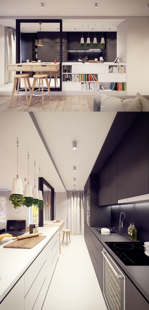 Wedo thiết kế nội thất nhà bếp đẹp với 2 màu đen trắng