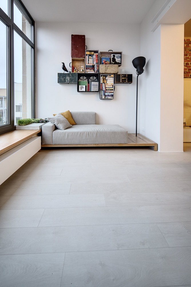 Wedo thiết kế nội thất với gạch trần đơn giản, hiện đại cho phòng khách