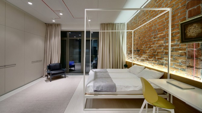 Wedo thiết kế nội thất với gạch trần đơn giản, hiện đại cho phòng ngủ