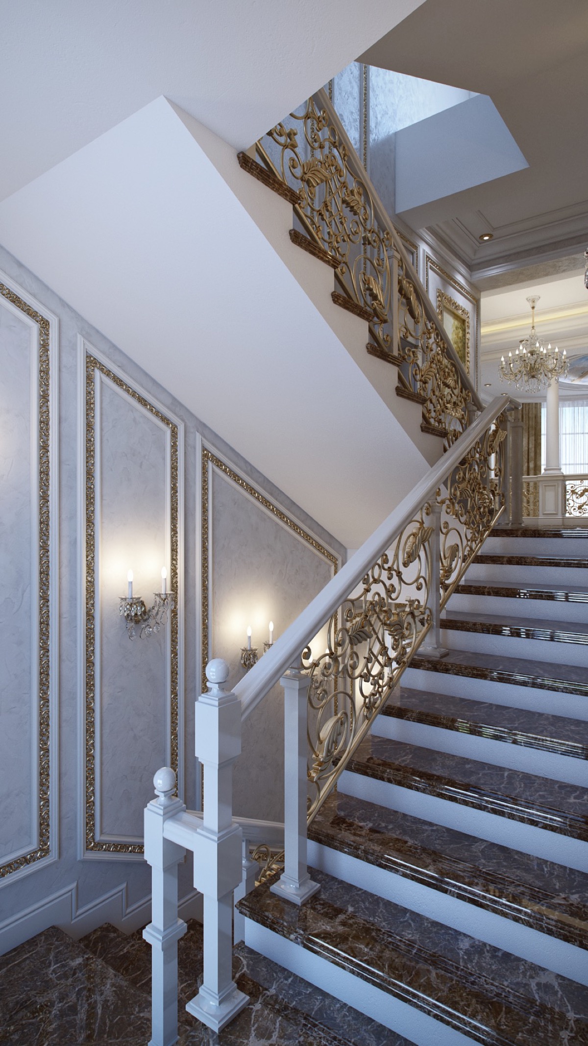 Thiết kế nội thất cầu thang sang trọng theo phong cách cổ điển thời đại Louis của Pháp