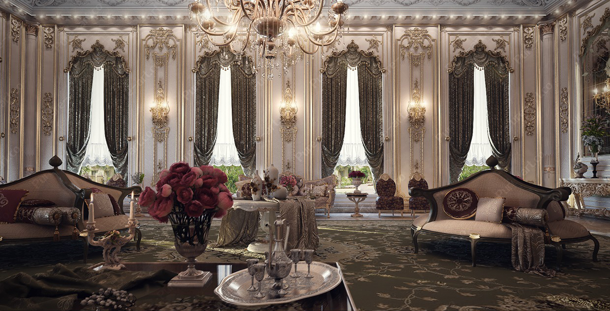 Thiết kế nội thất phòng khách sang trọng theo phong cách cổ điển thời đại Louis của Pháp
