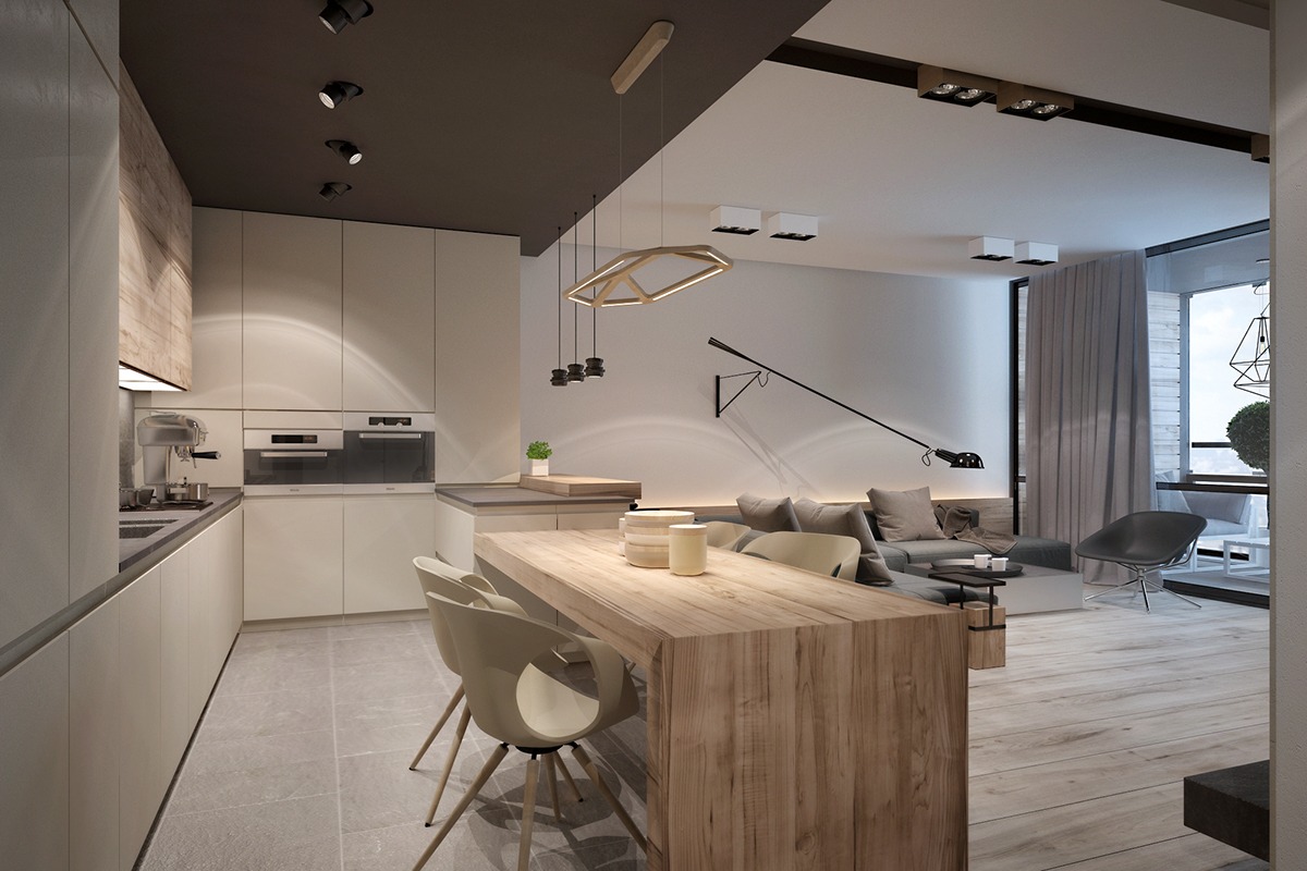 thiết kế nội thất trung tính tự nhiên cho nhà bếp, phòng ăn