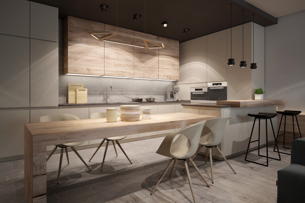 thiết kế nội thất trung tính tự nhiên cho phòng ăn, nhà bếp đẹp