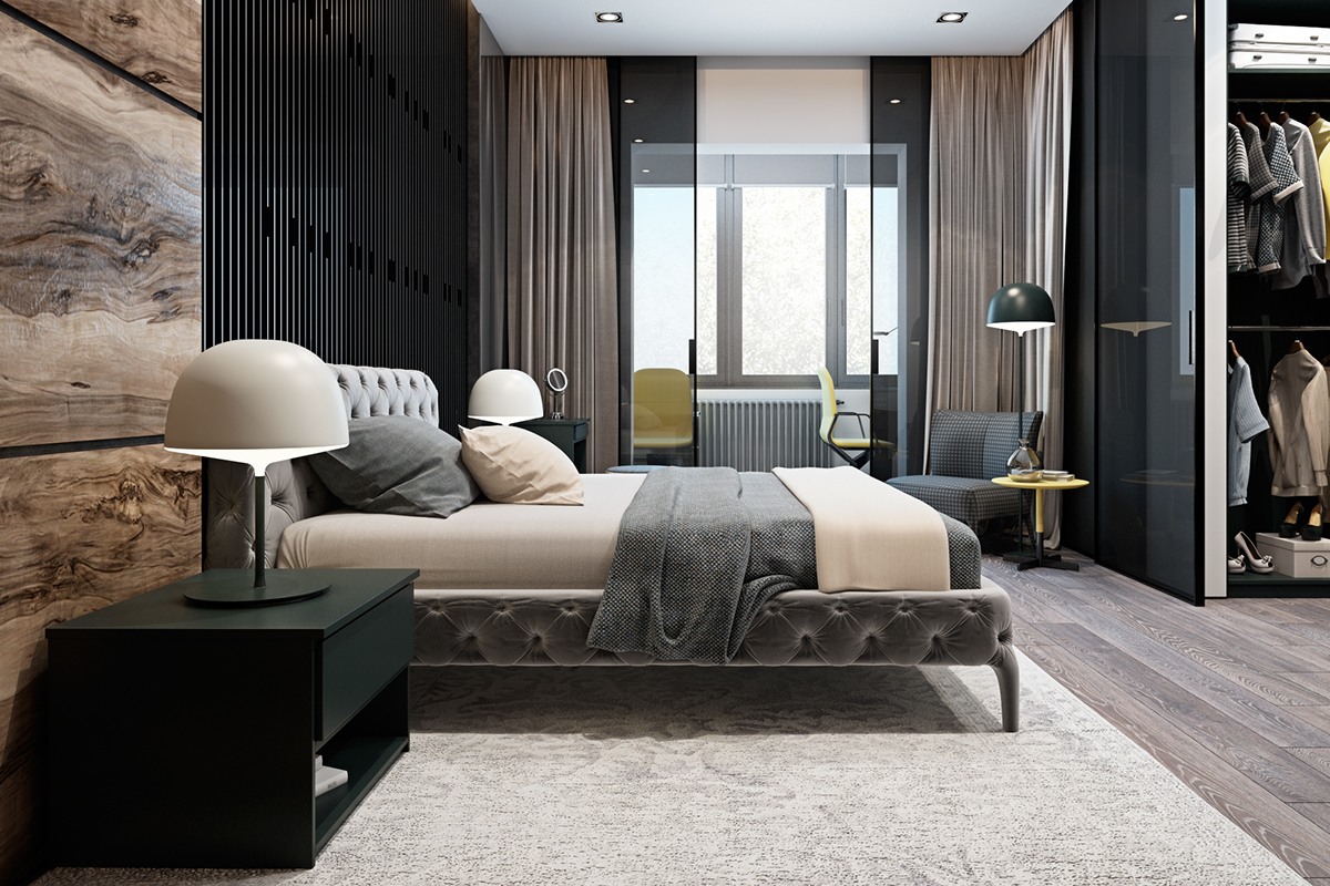 thiết kế nội thất màu xám cho phòng ngủ nhà đẹp hiện đại