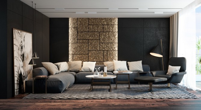 thiết kế nội thất phòng khách đẹp với gam màu đen