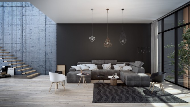 thiết kế nội thất phòng khách đẹp và đẳng cấp với gam màu đen