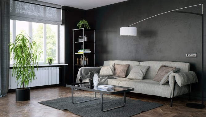 thiết kế nội thất phòng khách đẹp và đẳng cấp với gam màu đen