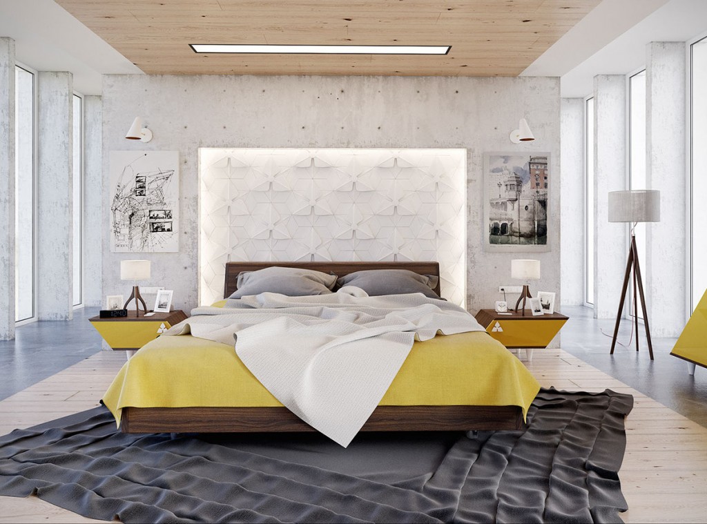 mẫu nội thất phòng ngủ ấn tượng với màu vàng theo cá tính