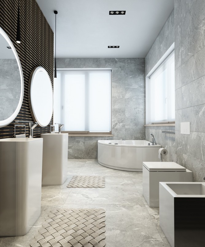 thiết kế nội thất phòng tắm đẹp và sang trọng với tường gỗ