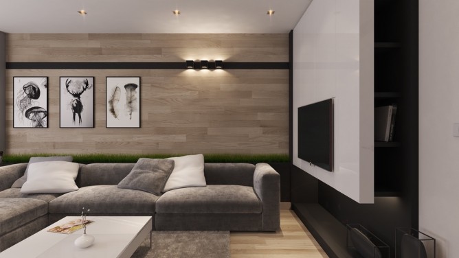 thiết kế nội thất phòng khách đẹp và sang trọng với tường gỗ