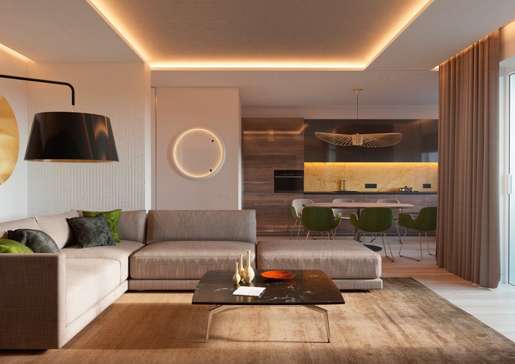 mẫu thiết kế nội thất phòng khách đẹp và tiện nghi cho căn hộ 1 phòng ngủ