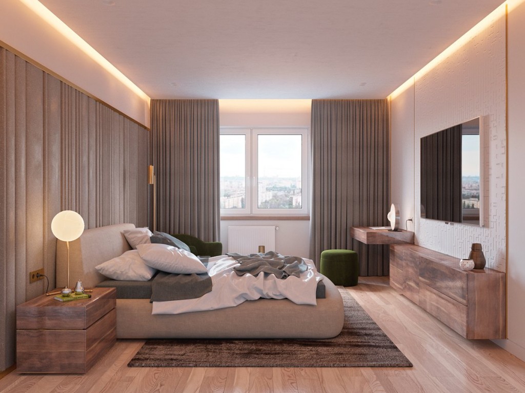 thiết kế nội thất phòng ngủ đẹp và tiện nghi cho căn hộ 1 phòng ngủ