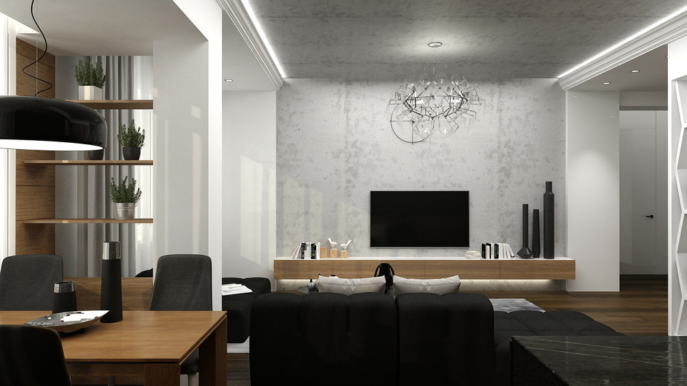 mẫu thiết kế nội thất phòng khách đẹp lung linh cho căn hộ 1 phòng ngủ