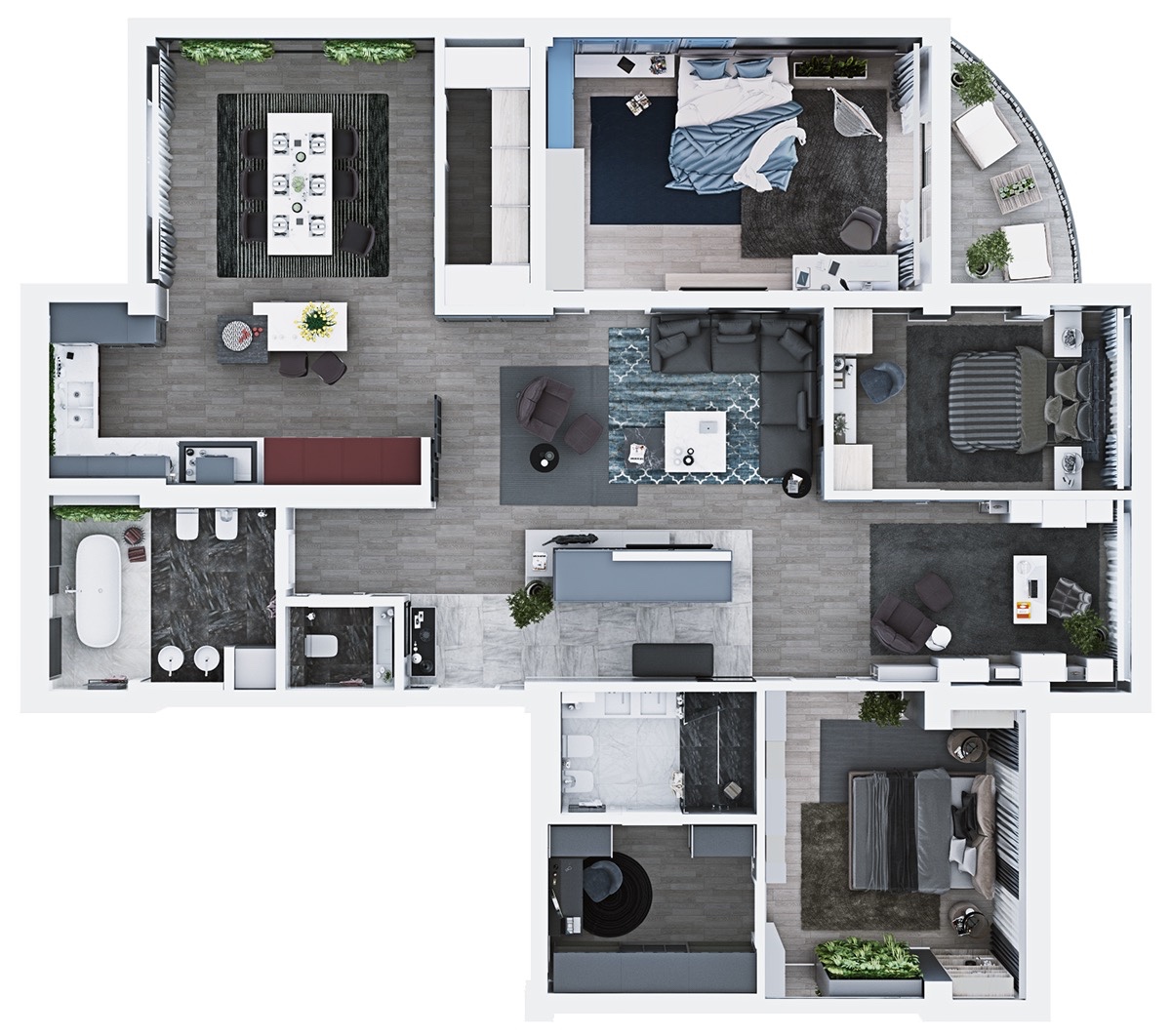 mẫu thiết kế nội thất cao cấp sang trọng cho căn hộ 3 phòng ngủ.