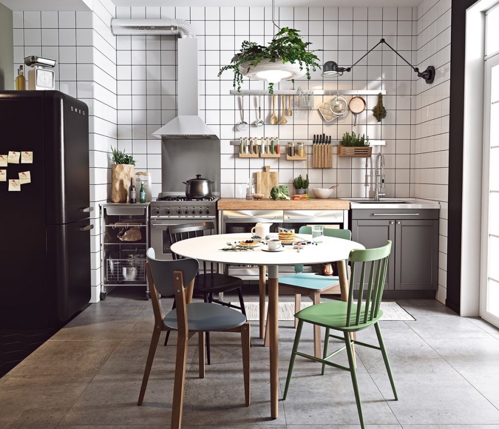 mẫu nội thất nhà bếp và phòng ăn hiện đại.