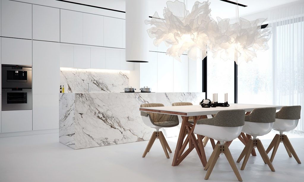 nội thất nhà bếp đẹp với đá marble.