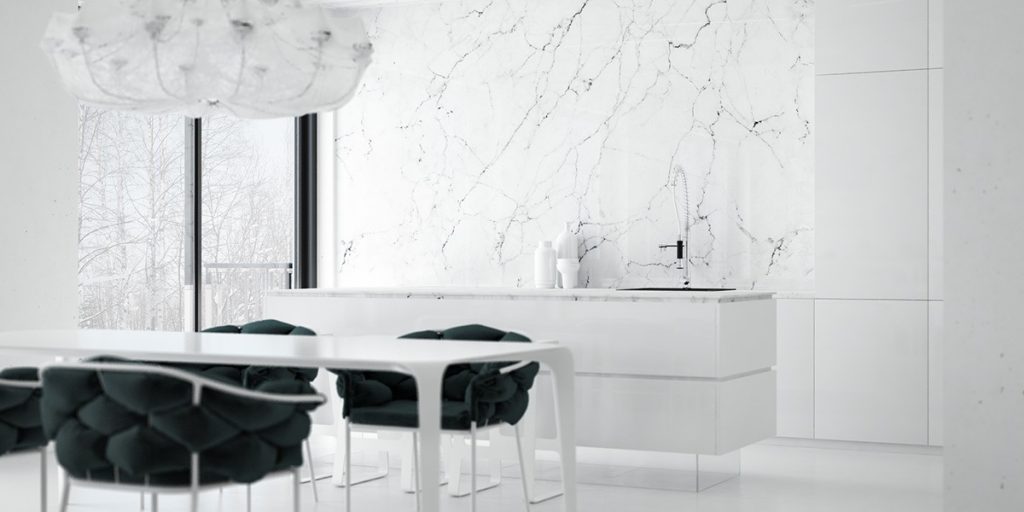 nội thất nhà bếp đẹp với đá marble.