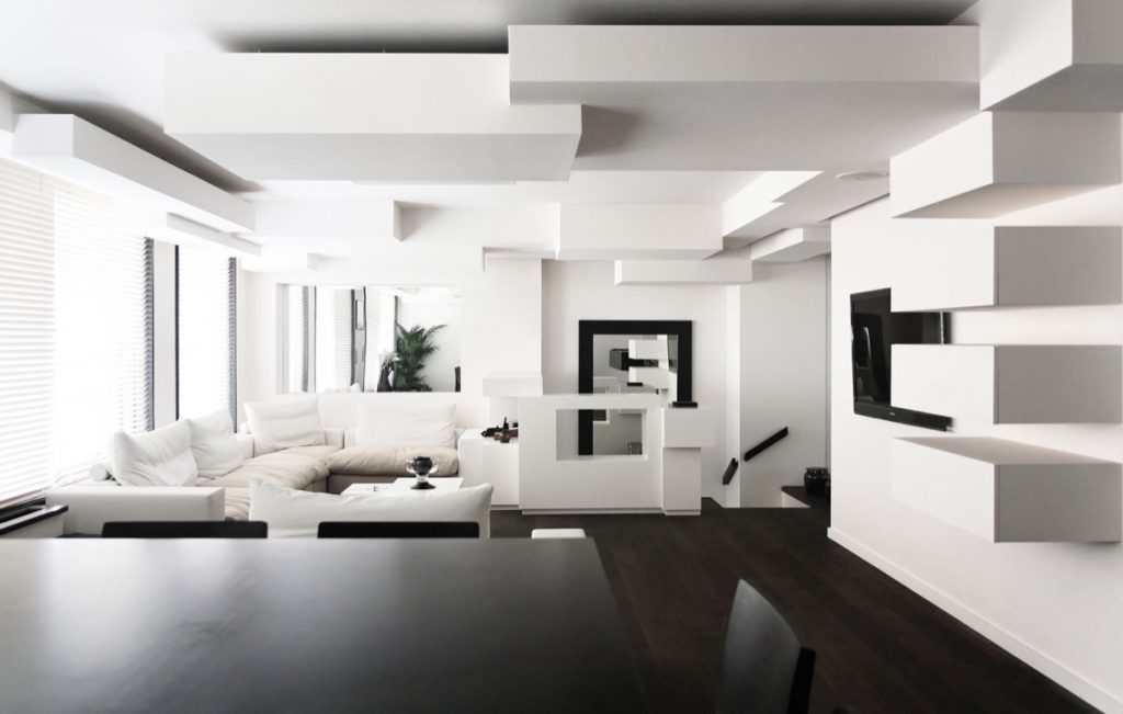 thiết kế nội thất đen trắng đẳng cấp cho phòng khách.