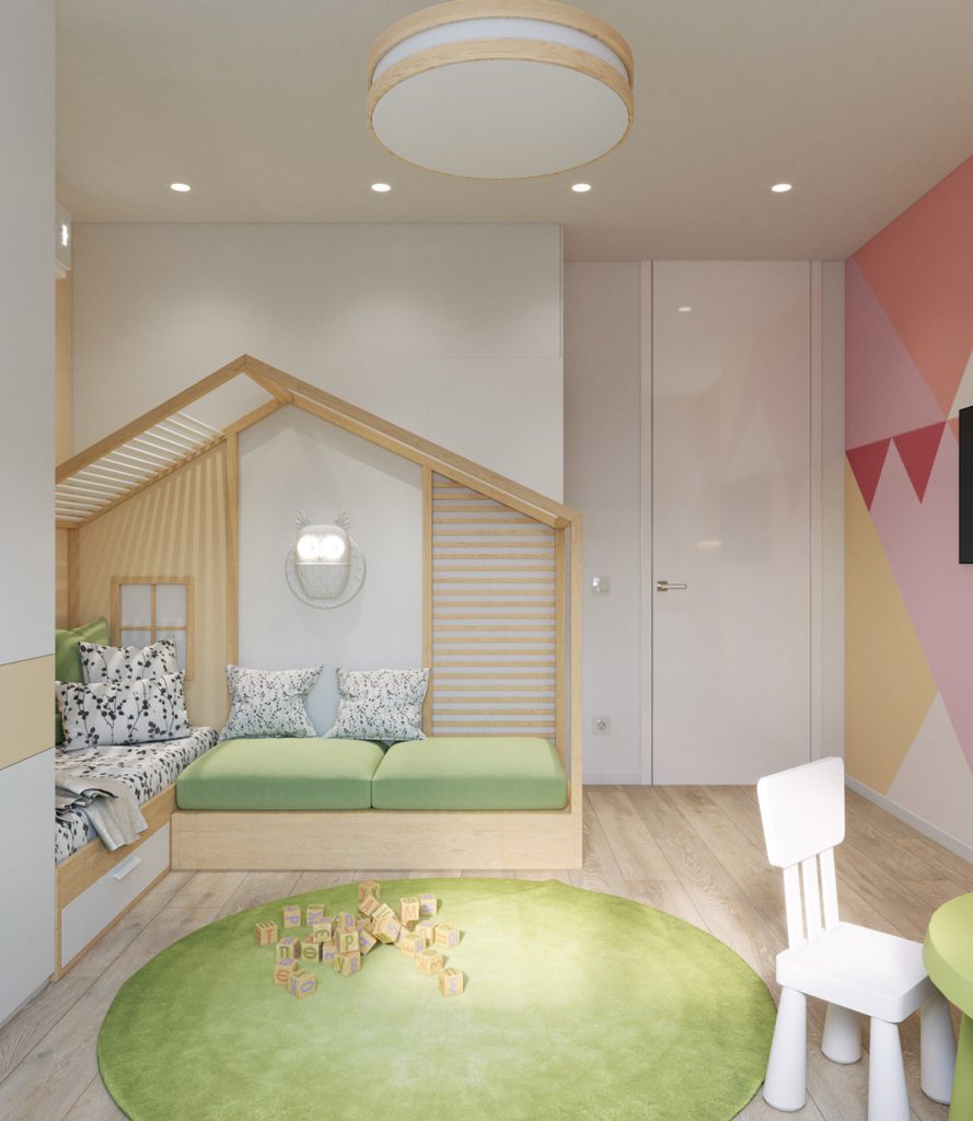 thiết kế nhà đẹp với nội thất gỗ tự nhiên và màu pastel.