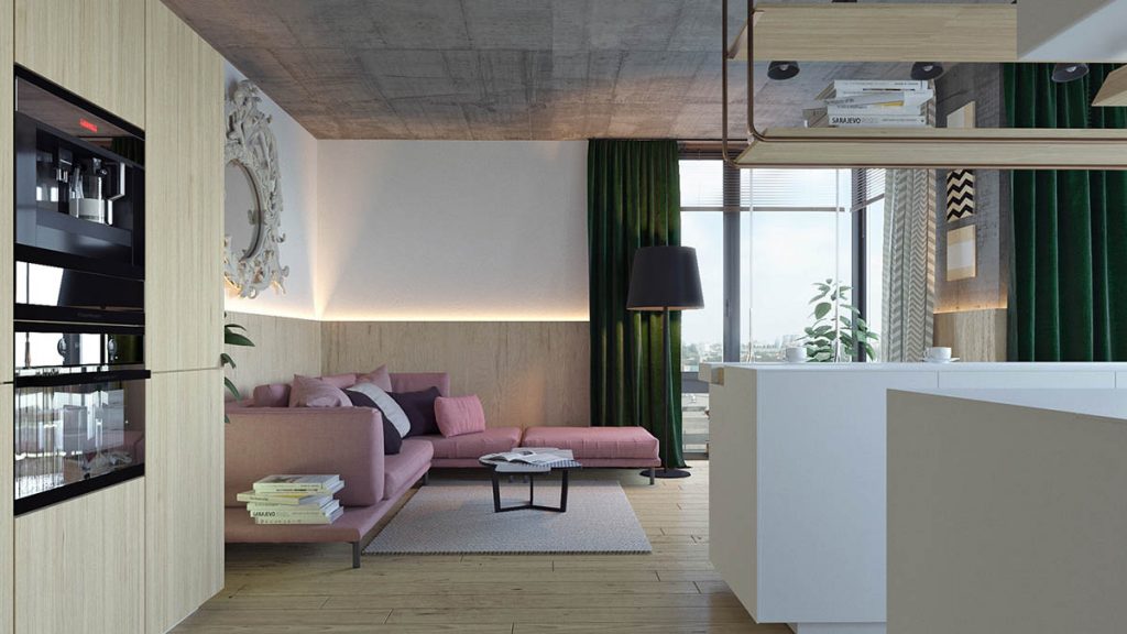 thiết kế nhà đẹp với nội thất gỗ tự nhiên và màu pastel.