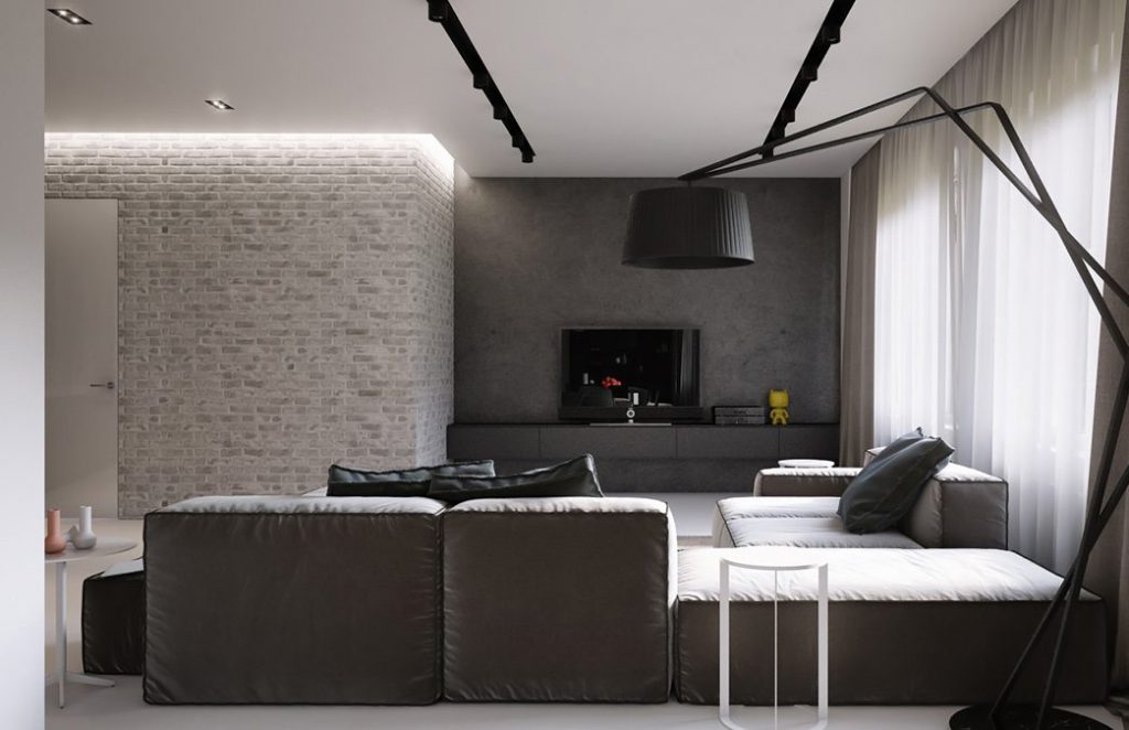 thiết kế thi công nội thất phòng sinh hoạt chung đẹp với chủ đề gạch trần.