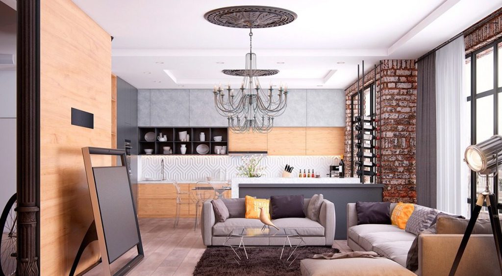 thiết kế thi công nội thất phòng sinh hoạt chung đẹp với chủ đề gạch trần.