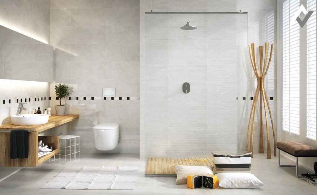 mẫu thiết kế thi công nội thất tối giản hiện đại cho phòng tắm.