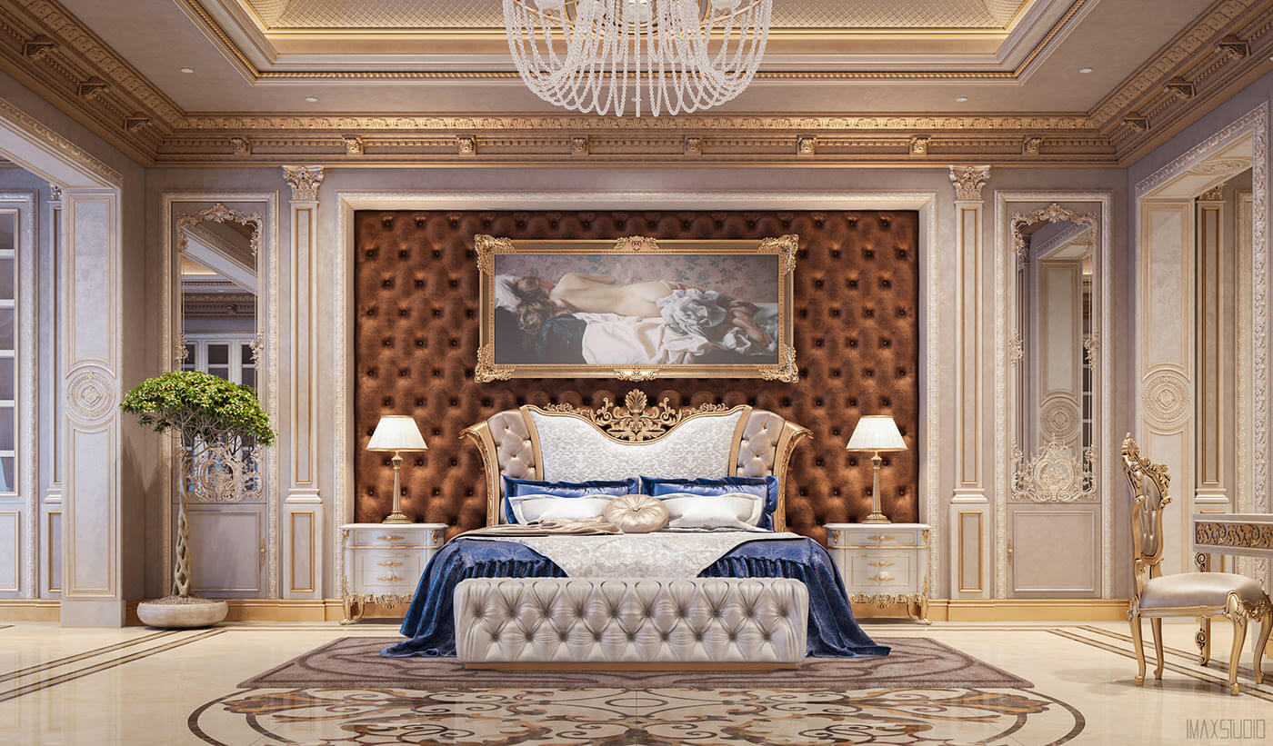 Phòng ngủ master phong cách hoàng gia trong biệt thự 1 tầng tân cổ điển
