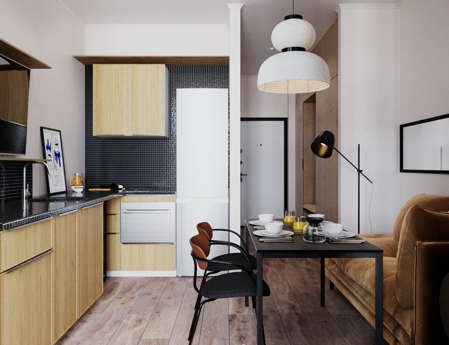 Tinh giản và gọn gàng cũng được ưa chuộng khi thiết kế. Các đường nét góc cạnh của nội thất giúp cho căn hộ hiện đại hơn