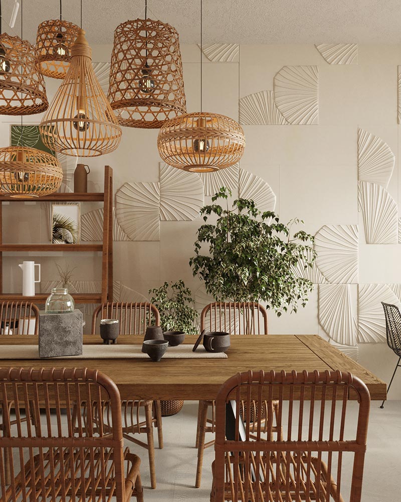Thiết kế quán cà phê bằng tre đa dạng với đèn lồng tre đan